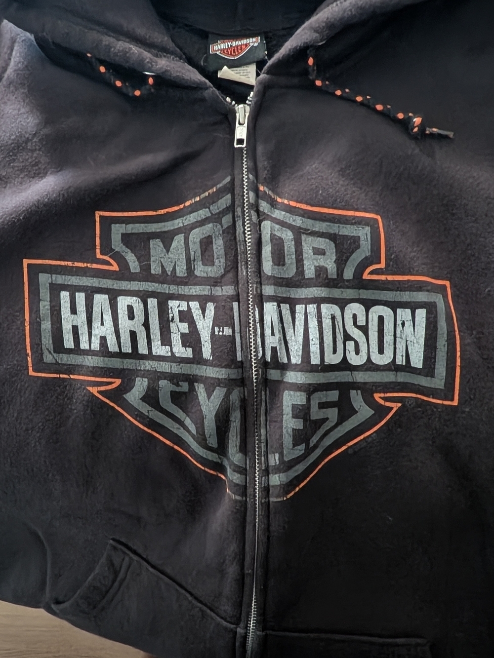 Harley-Davidson Black Zip-Up Hoodie with Orange-Trim Logo